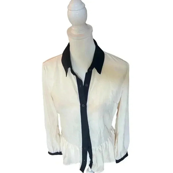 ONE CLOTHING sheer cream black trim blouse womens size small colquette - Picture 5 of 8